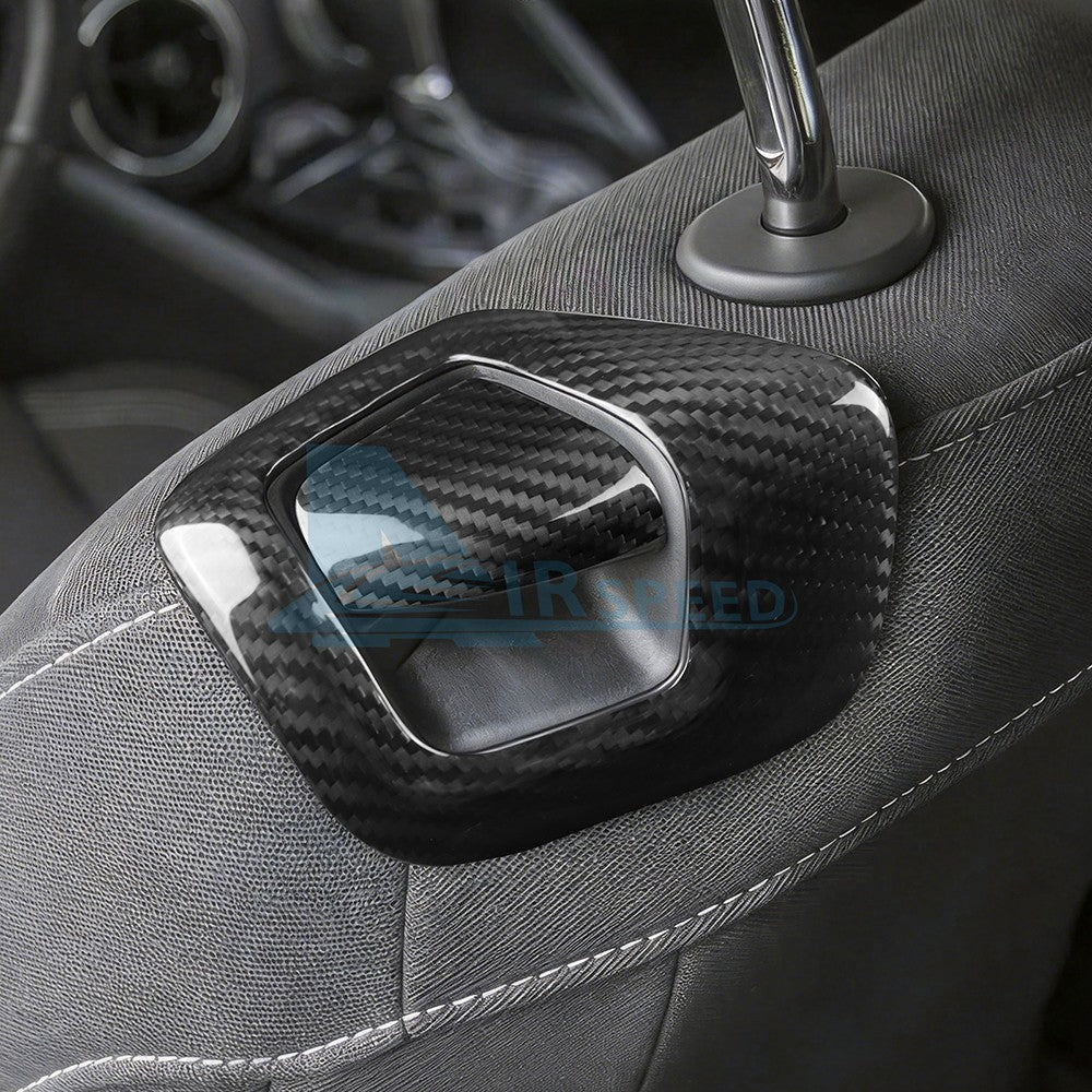 Black Hard Carbon Fiber Seat Back Handle Cover For Chevy Camaro 2016-2024 - detail view 6