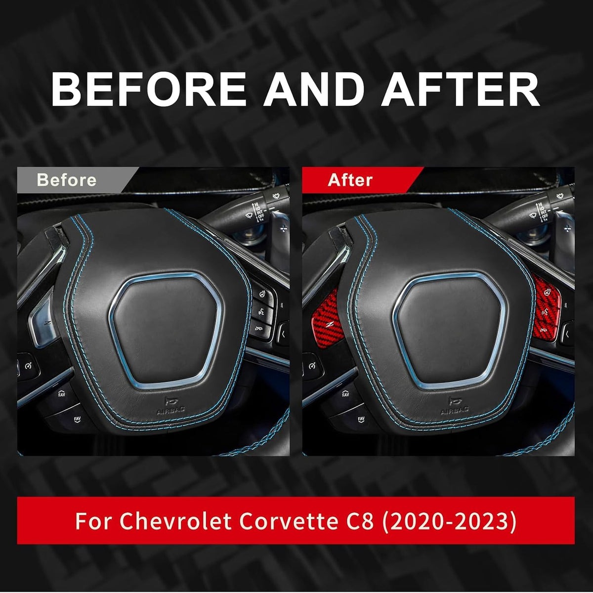 For C8 Corvette 20-23 Red Hard Carbon Heat & Voice Control Button Cover