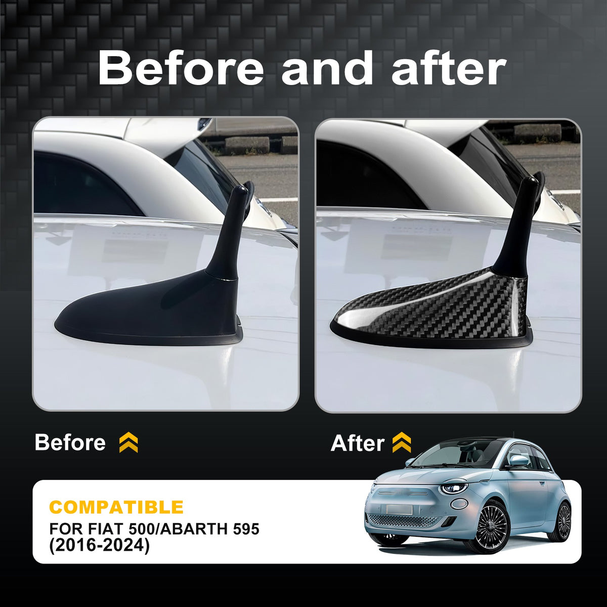 Car Antenna Cover Trim Black Carbon Fiber for FIAT 500 Abarth 595 2016-2024 - detail view 3