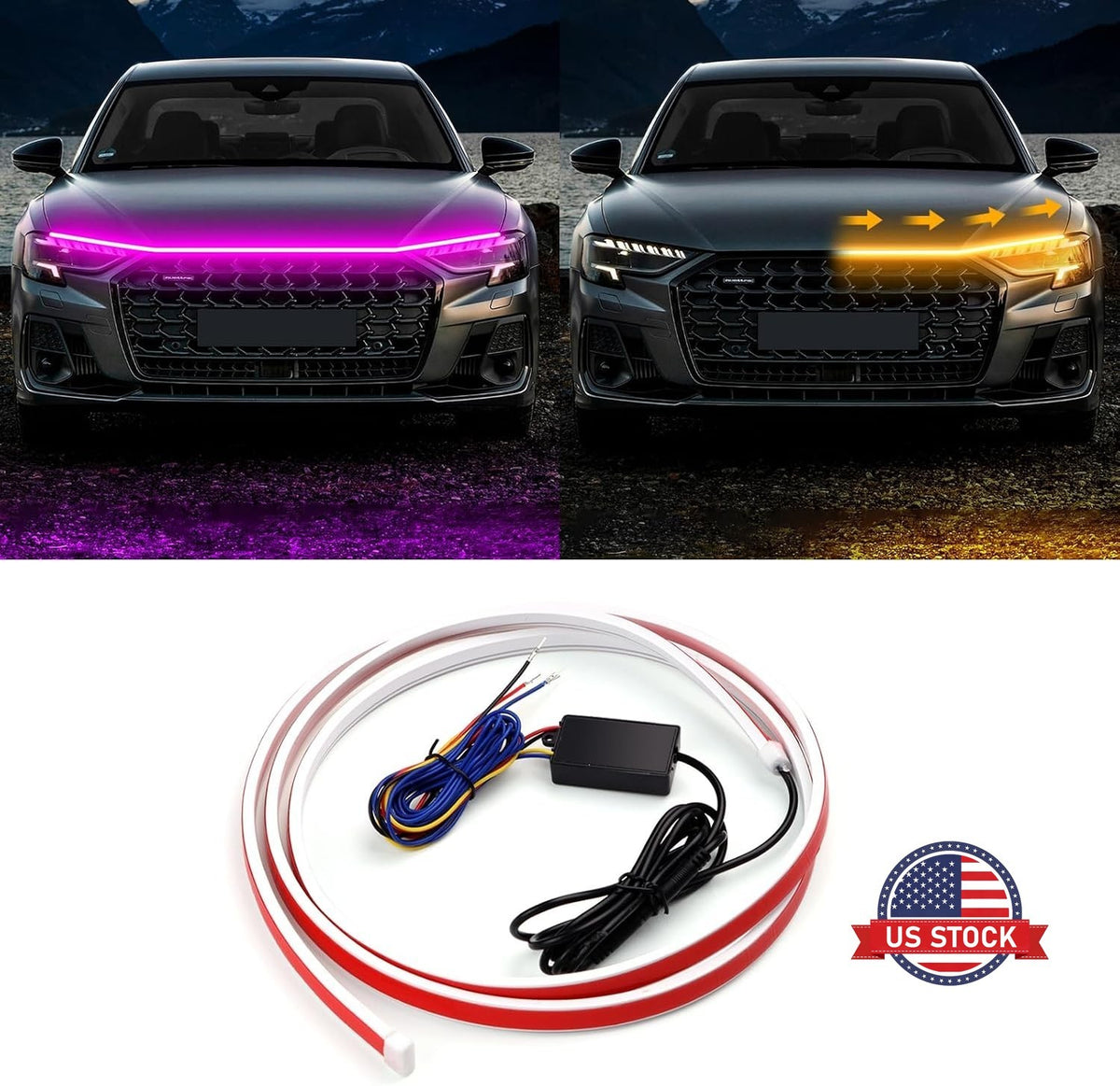 For 2M Pink & Yellow Car Engine Hood Decor Light Bar - FREE GIFT