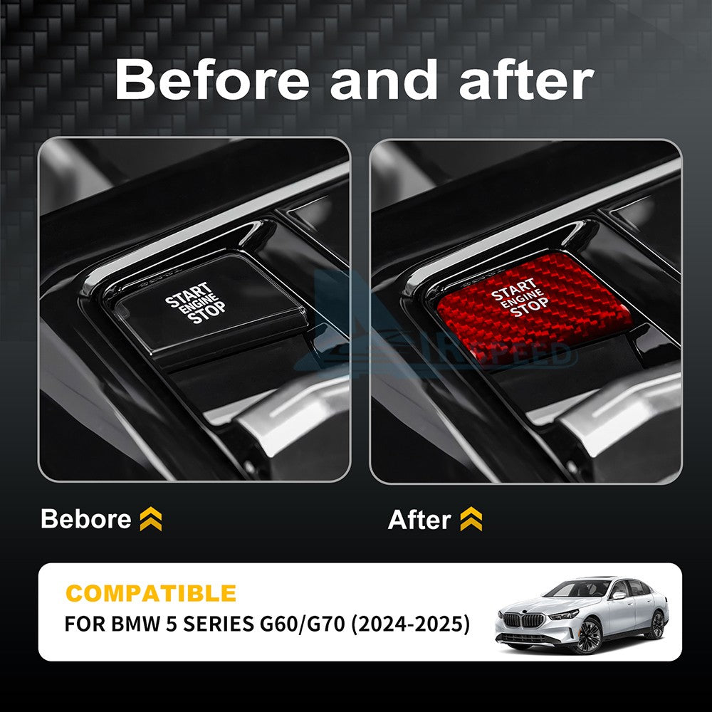 Center One-Click Start Sticker For BMW 5 Series G60 G70 2024-25 Red Carbon Fiber - detail view 4
