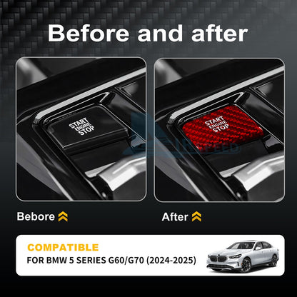 Center One-Click Start Sticker For BMW 5 Series G60 G70 2024-25 Red Carbon Fiber - detail view 4
