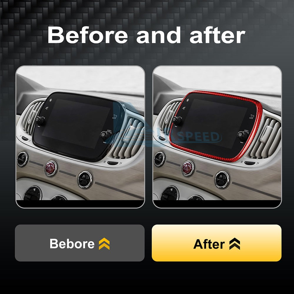 For FIAT 500 Abarth 595 2016-2024 Car Navigation Frame Cover Carbon Fiber Red - detail view 4