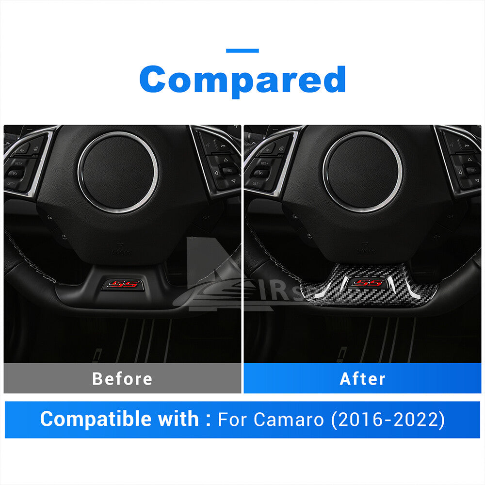 For Camaro 2016-2022 REAL HARD Carbon Fiber Steering Wheel Panel Cover BLACK