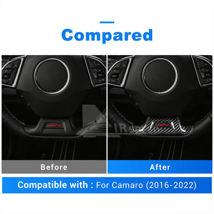 For Camaro 2016-2022 REAL HARD Carbon Fiber Steering Wheel Panel Cover BLACK