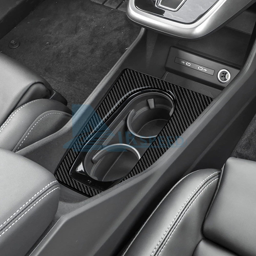 Carbon Fiber Car Center Water Cup Frame Sticker For Audi Q4 E-Tron 2021-2025（U.S. Stock）