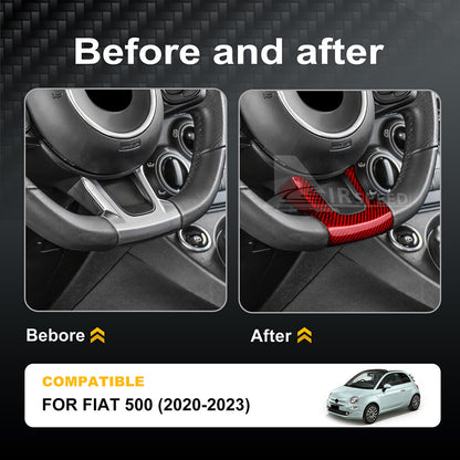 2PCS Red Steering Wheel Center Cover REAL HARD Carbon Fiber For Fiat 500 20-2023 - detail view