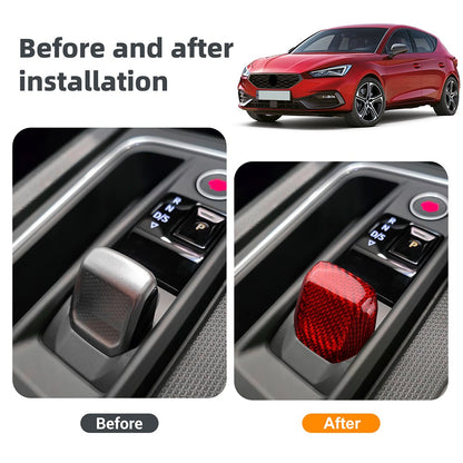 Seat Leon 2020-2025 Auto Red Hard Carbon Fiber Gear Shift Knob Cover Universal - detail view 3