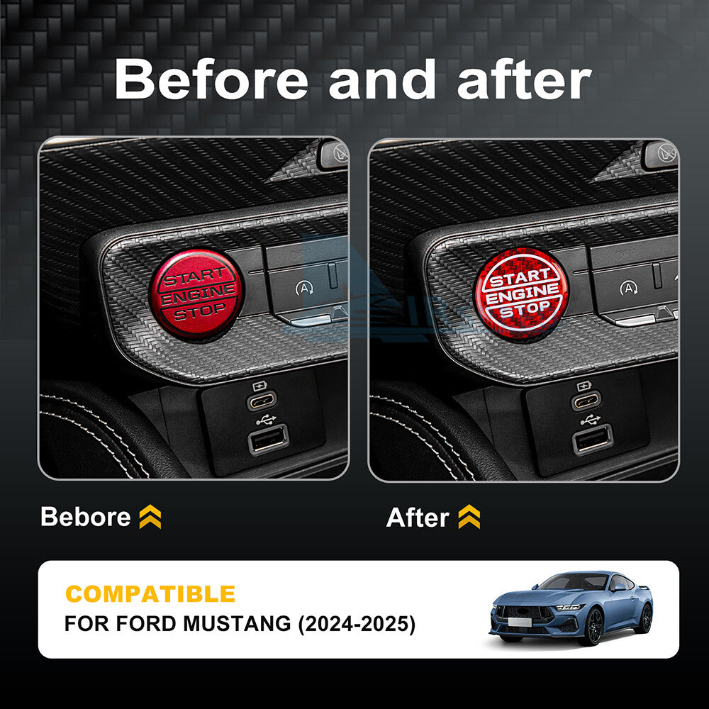 For Ford Mustang 24-25 Red Real Carbon Fiber Engine Start Push Button Cover Trim - detail view 4