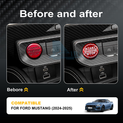 For Ford Mustang 24-25 Red Real Carbon Fiber Engine Start Push Button Cover Trim - detail view 4