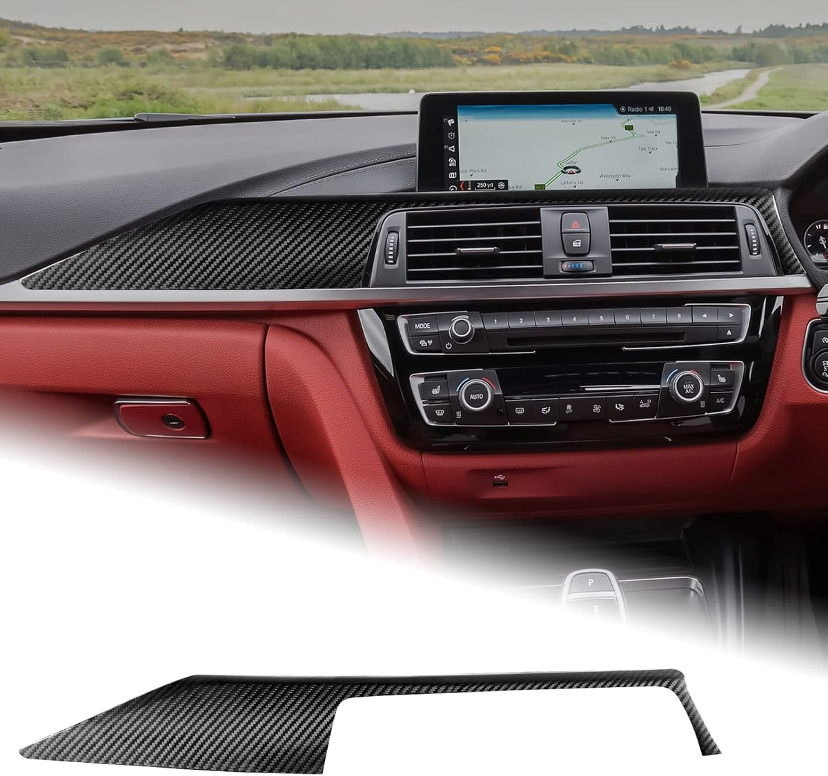 For BMW F30, F31, F32, F33, F34 & F36 Center Console Dashboard Strip Trim, Carbon Fiber - product view