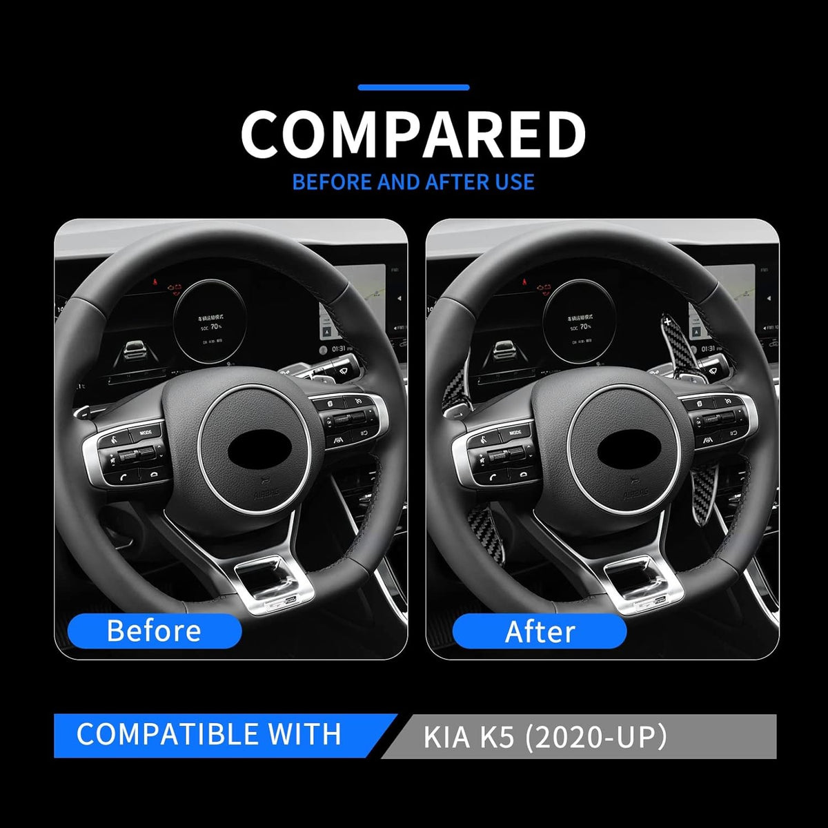 Real Carbon Fiber For Kia K5 2020-2025 Steering Wheel Paddle Shifter Extension - detail view