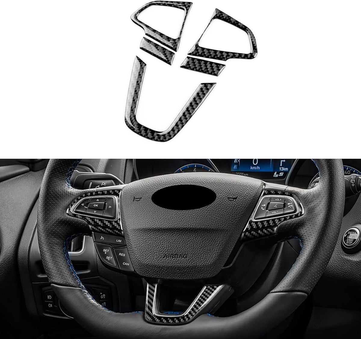 For Ford Focus 2015-2018 Black Carbon Steering Key Frame Lower Decor Panel - FREE GIFT