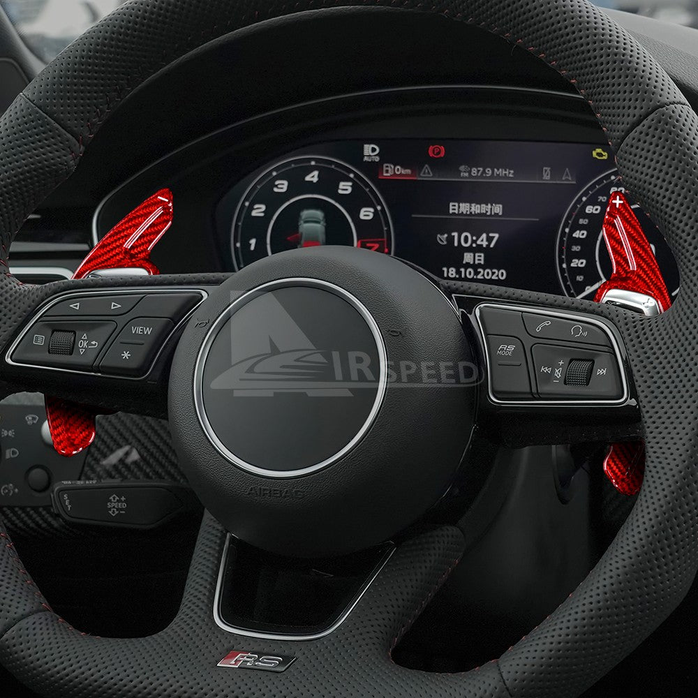 For Audi RS RS3 RS4 RS5 R8 TT 2017-2022 Steering Wheel Paddle Shifter Red Trim - detail view 5