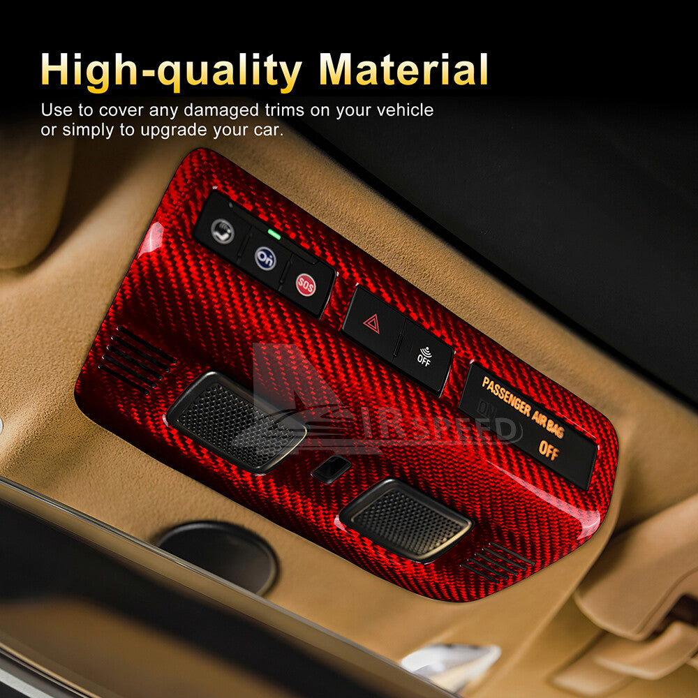 Red Real Carbon Fiber Reading Light Cover Trim Frame For Corvette C8 2020-2024
