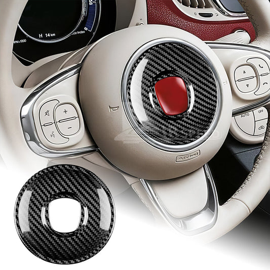 REAL HARD Carbon Fiber Black Steering Wheel Center Cover For Fiat 500 2008-2023