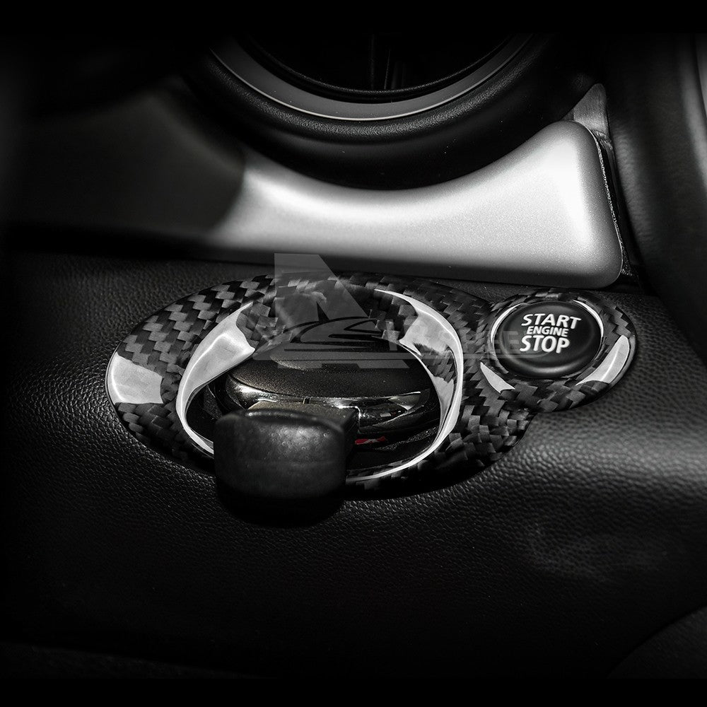 Black Hard Carbon Fiber Ignition Key Frame For MINI R55 R56 R57 R60 - detail view 4