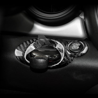 Black Hard Carbon Fiber Ignition Key Frame For MINI R55 R56 R57 R60 - detail view 4