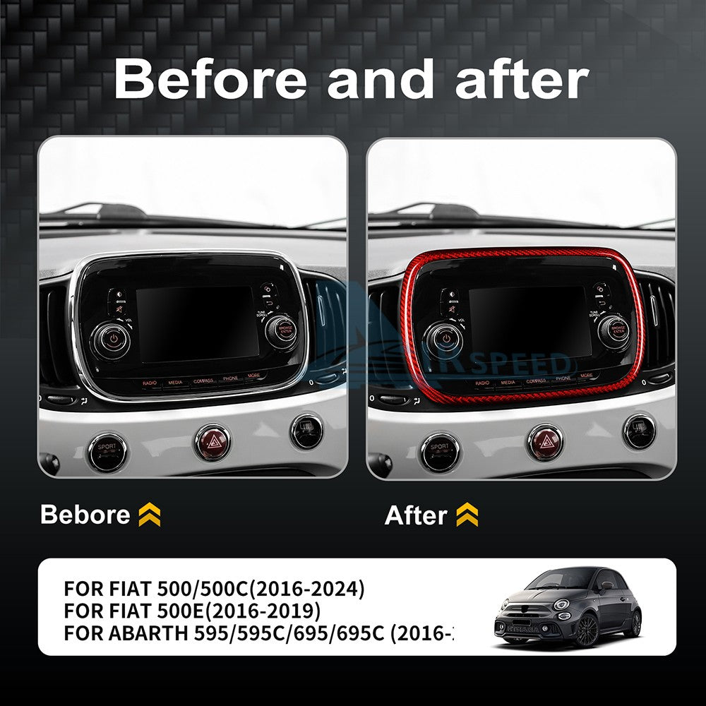 Red Center Navigation Frame Cover Carbon Fiber for FIAT 500 Abarth 595 2016-2024 - detail view 4