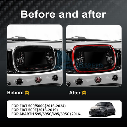 Red Center Navigation Frame Cover Carbon Fiber for FIAT 500 Abarth 595 2016-2024 - detail view 4