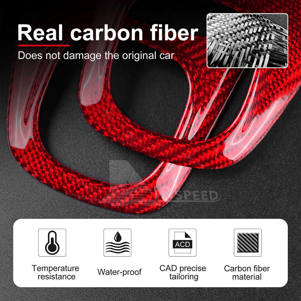 For Fiat 500 2020-2023 Steering Wheel Button Cover REAL HARD Red Carbon Fiber - detail view 6