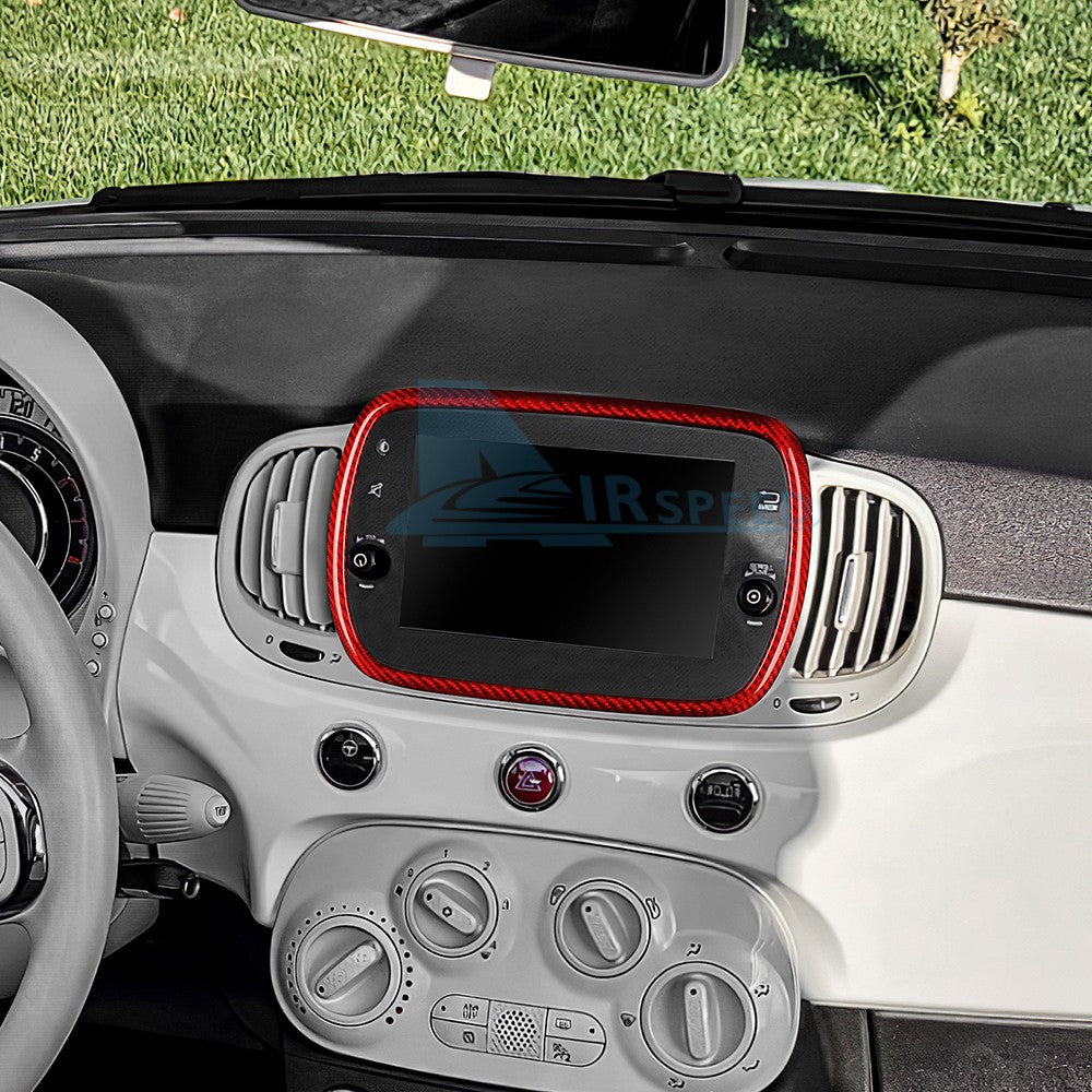 For FIAT 500 Abarth 595 2016-2024 Car Navigation Frame Cover Carbon Fiber Red - detail view 8