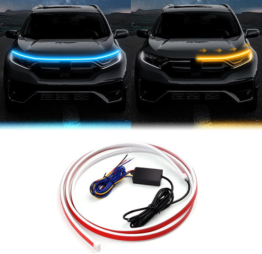 For 2M Ice Blue & Yellow Car Engine Hood Decor Light - FREE GIFT