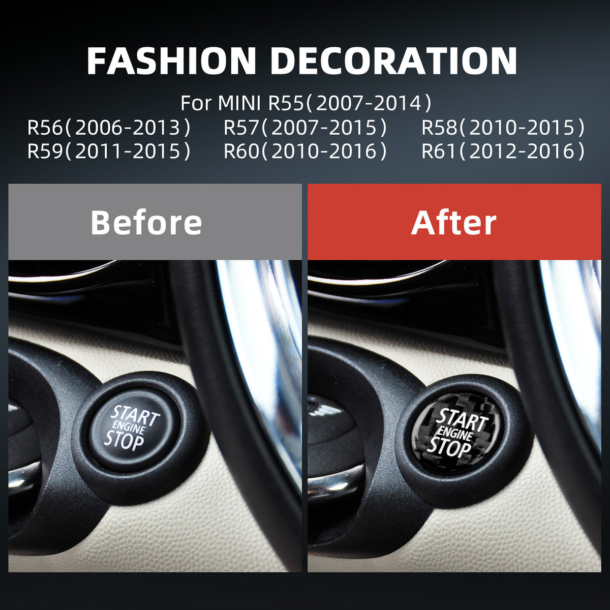 For BMW Mini R55 R56 R57 R58 07-15 Real Carbon Fiber Start Button Cover Sticker - detail view 4