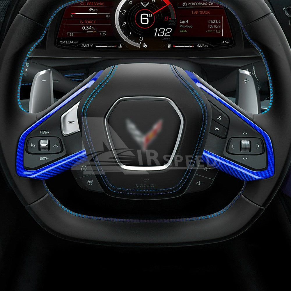 Steering Wheel Button Frame Sticker Blue Carbon Fiber for Corvette C8 2020-2025