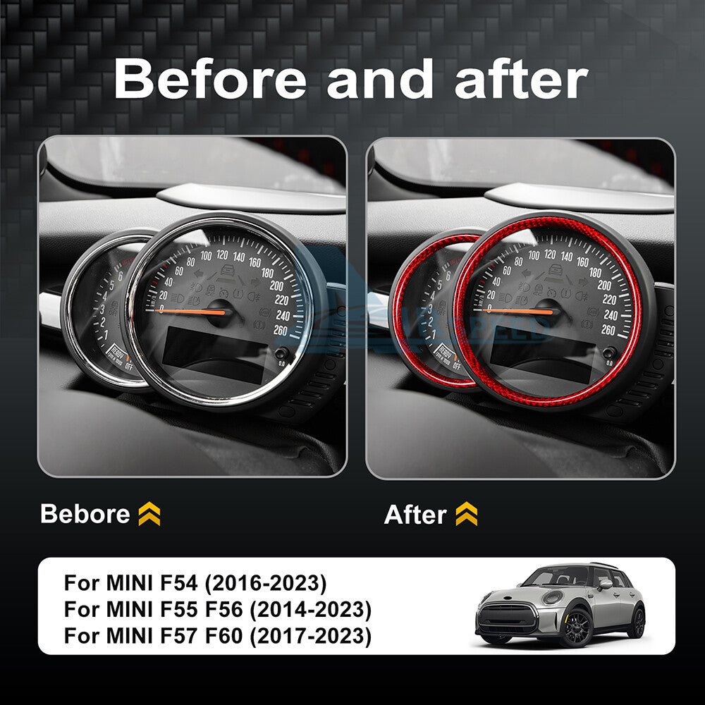 Red Speedometer Cluster Cover REAL HARD Carbon Fiber For Mini F54 F55 F56 F57 60 - detail view 3