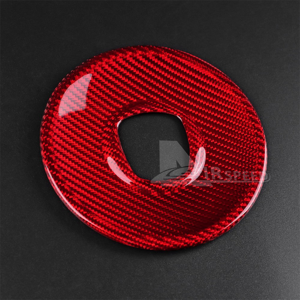 Steering Wheel Panel Cover For Fiat 500 2008-2023 RED REAL HARD Carbon Fiber - detail view 6