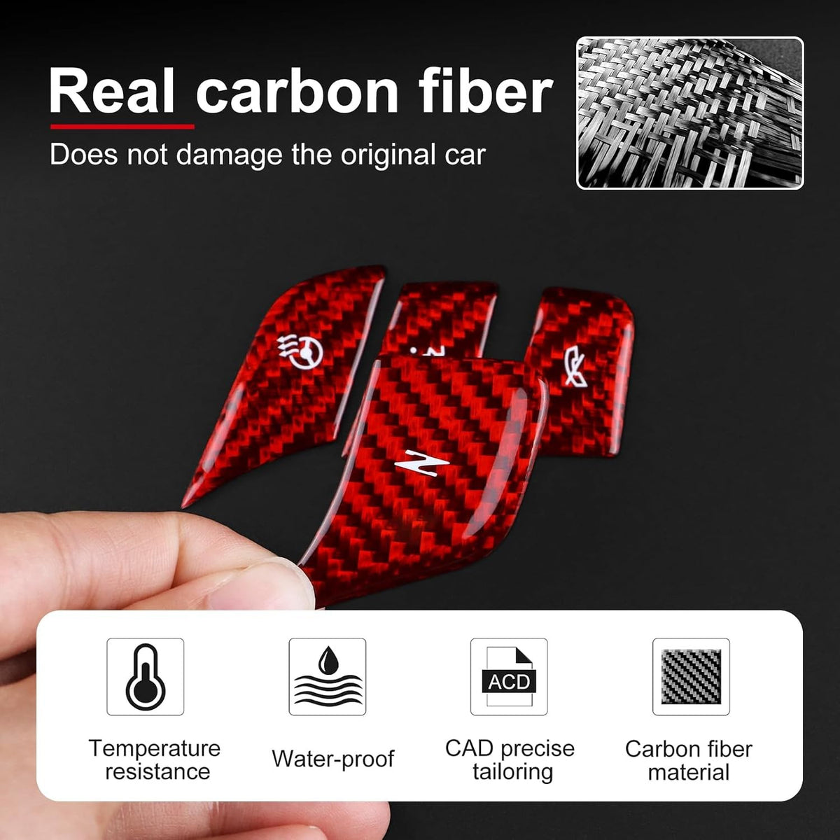 For C8 Corvette 20-23 Red Hard Carbon Heat & Voice Control Button Cover