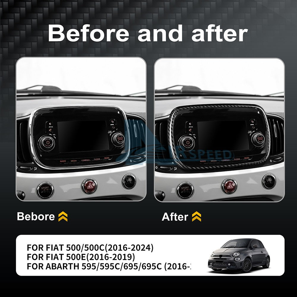 Car Center Navigation Frame Cover Carbon Fiber for FIAT 500 Abarth 595 2016-2024 - detail view 4