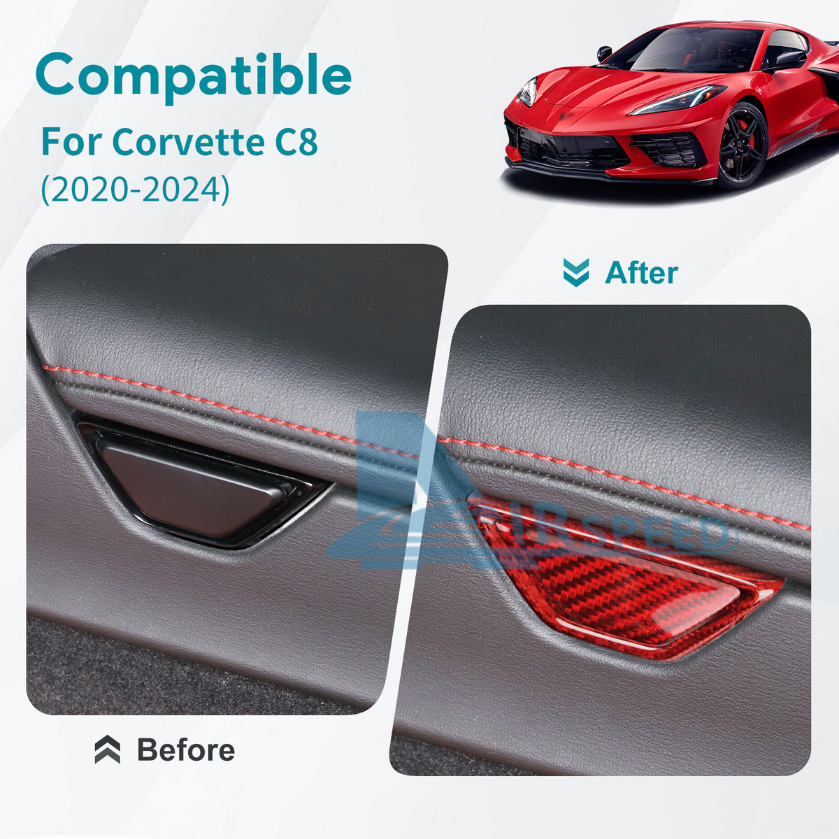For Corvette C8 2020-2024 REAL HARD Carbon Fiber Armrest Box Button Cover RED