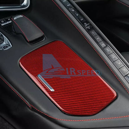 For Corvette C8 20-2024 REAL HARD Carbon Fiber Center Water Cup Holder Cover RED