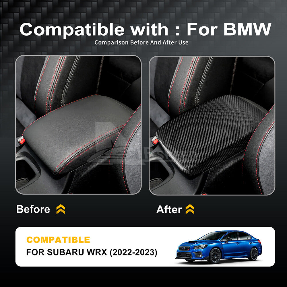 RRAL HARD Carbon Fiber Black Center Armrest Box Cover For Subaru WRX 2022-2023 - detail view 3