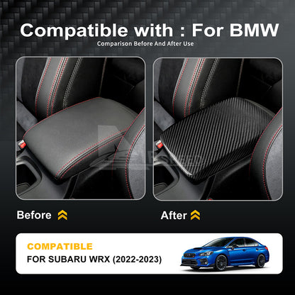 RRAL HARD Carbon Fiber Black Center Armrest Box Cover For Subaru WRX 2022-2023 - detail view 3