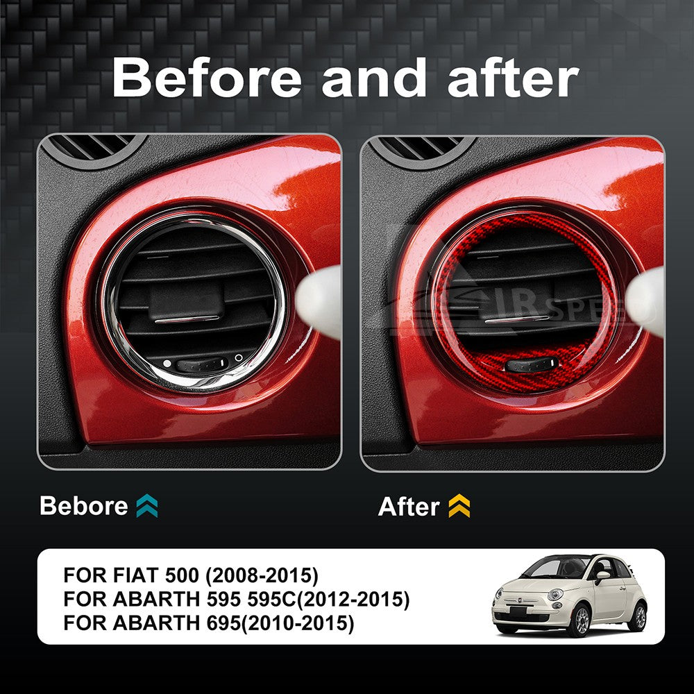 Red Carbon Fiber Center Side Air Outlet Frame Cover for Abarth 595 595C 2012-15 - detail view 3