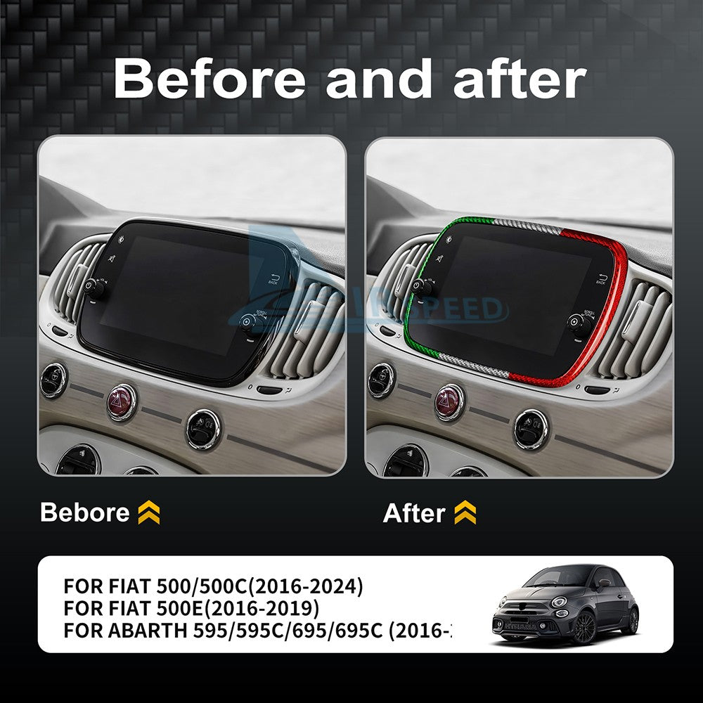 For FIAT 500 Abarth 595 16-24 Navigation Frame Cover Carbon Fiber Italian Color - detail view 4