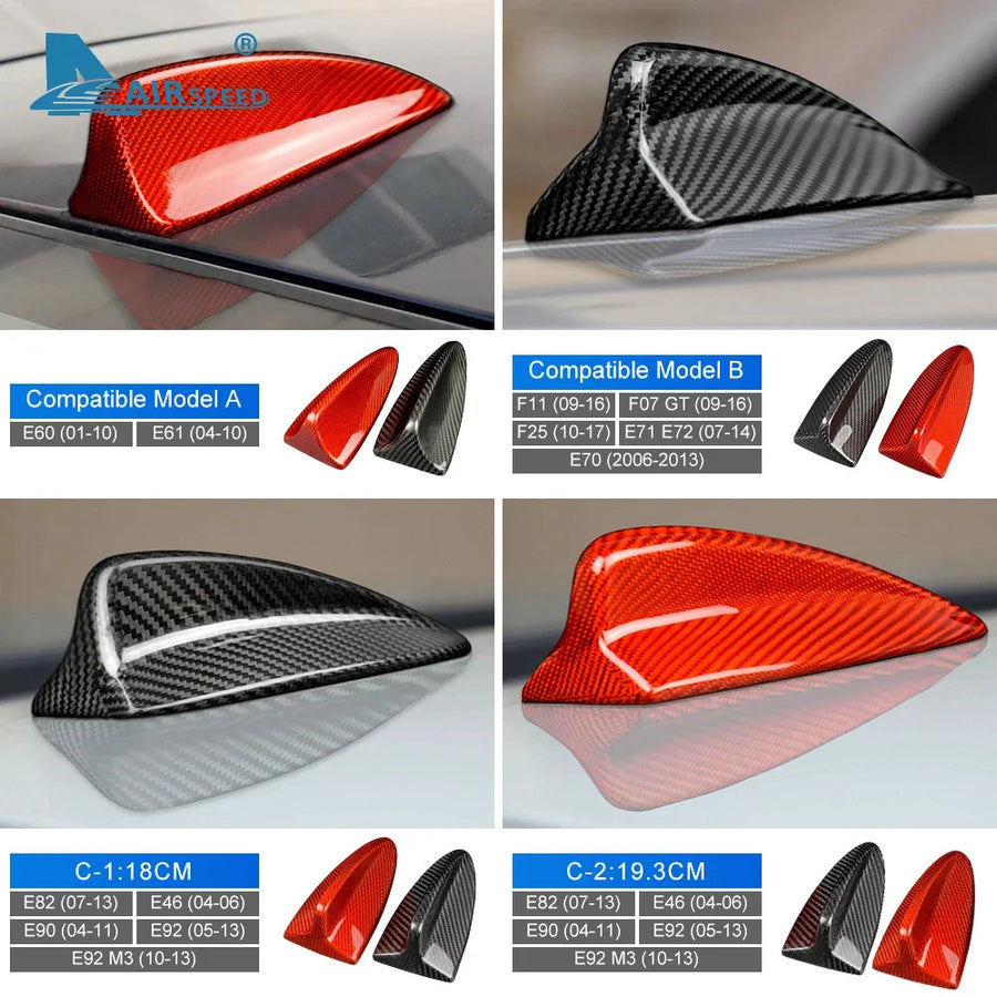 19.3cm Black Dry Carbon Fiber Antenna Cover For BMW E90 2004-2011