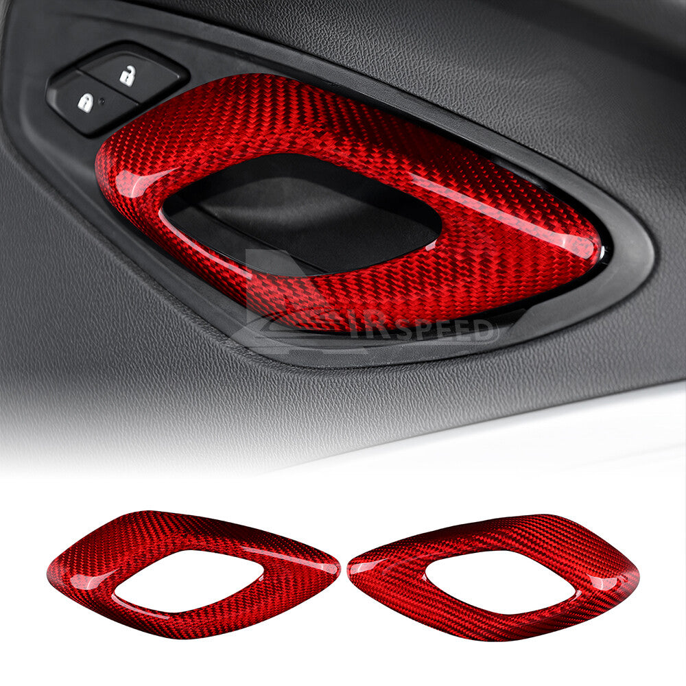 REAL HARD Carbon Fiber Red Door Handle Panel Cover For Chevrolet Camaro 16-2023