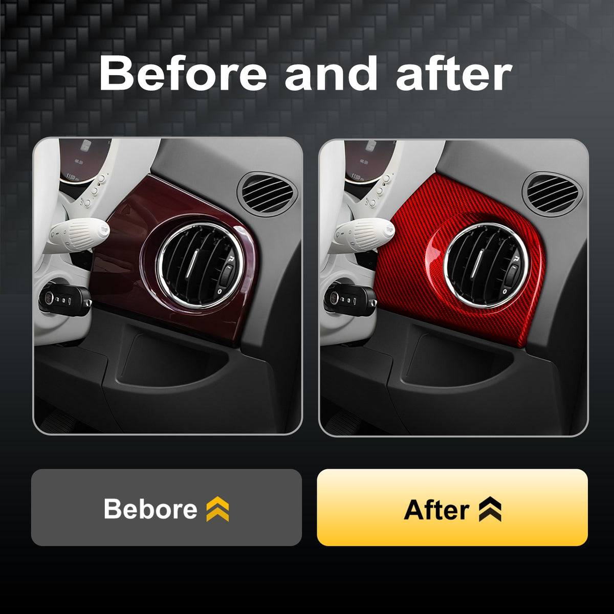 RED CarbonFiber Driver Side Air Outlet Cover for Fiat 500 08-23 Abarth 595 12-23 - detail view 4