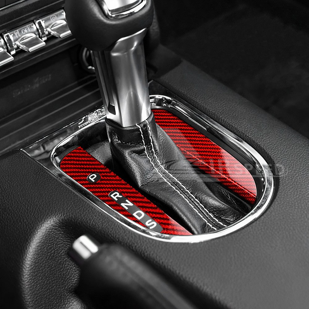 For Ford Mustang 2015-2023 Center Gear Shift Panel Cover REAL HARD Carbon Fiber - detail view 5