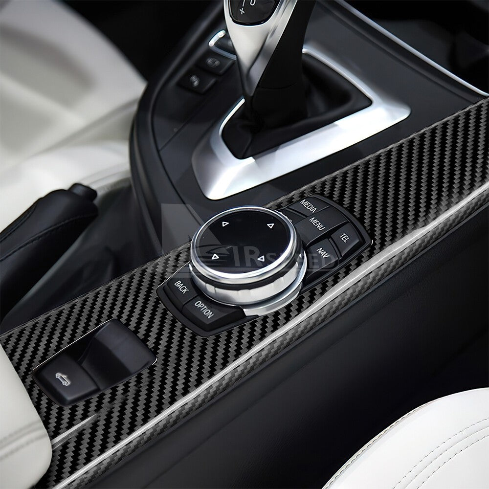 For BMW F33 F83 2013-2020 Car Center Multimedia Panel Cover Black Carbon Fiber