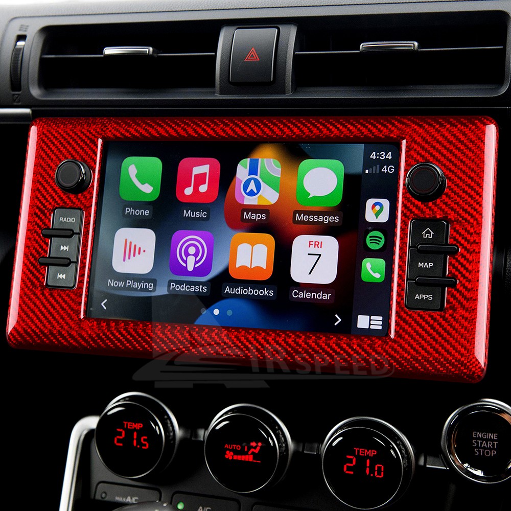 Center Screen Frame Cover Red Carbon Fiber For Toyota GR86 Subaru BRZ 2021-2025 - detail view 6