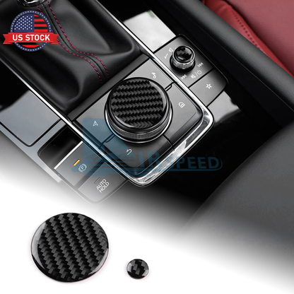 Carbon Fiber Center Console Multimedia Knob Stickers for Mazda 3 Axela 2019-2025