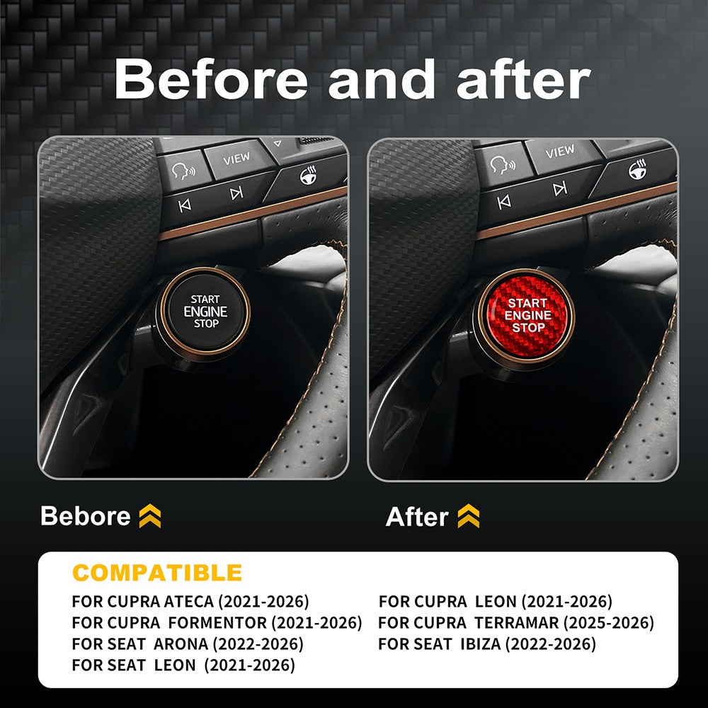 Red Carbon Fiber Car Engine Start Button Sticker for Cupra Ateca Leon 2021-2026 - detail view 3