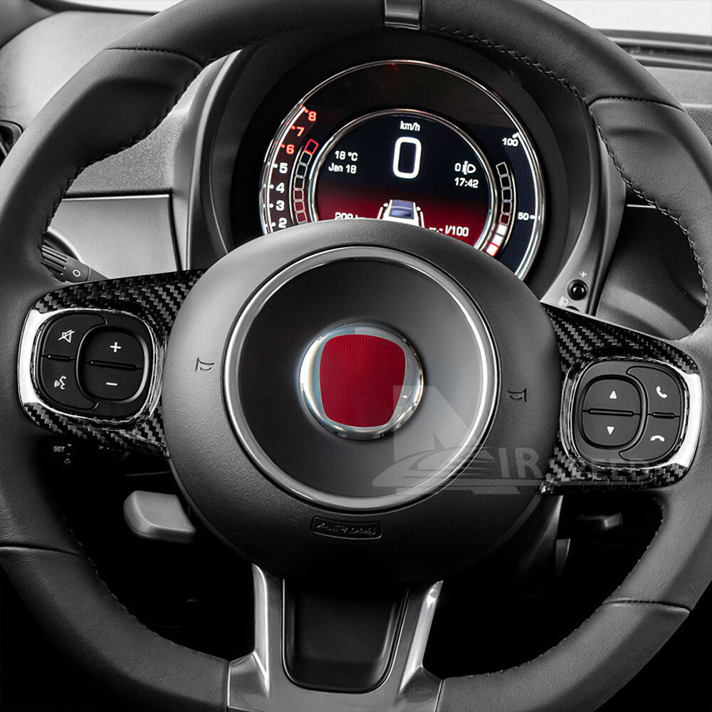 Steering Wheel Button Cover Real Hard Black Carbon Fiber For Fiat 500 2020-2023 - detail view 5
