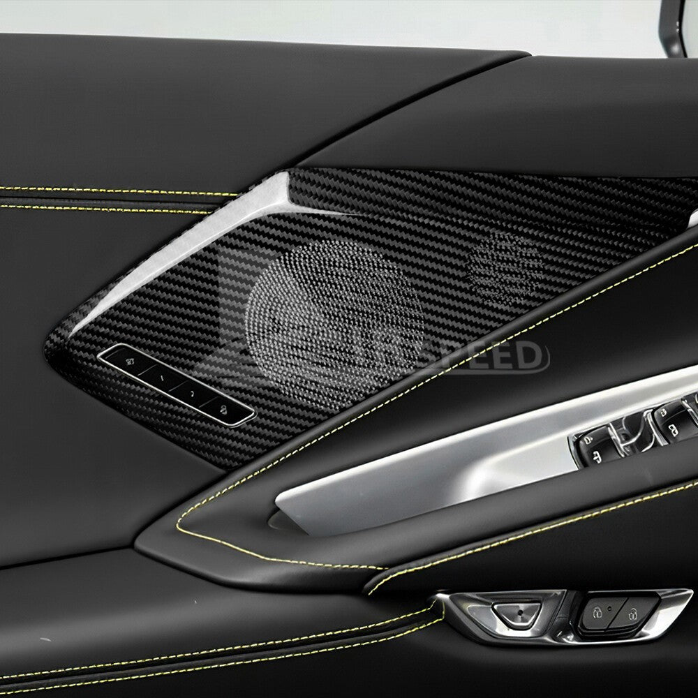 Door Sound Speaker Cover For Corvette C8 2020-2023 BLACK REAL HARD Carbon Fiber
