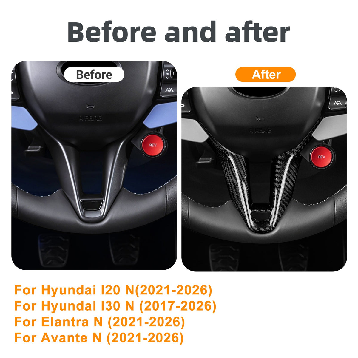 Car Steering Wheel Chin Cover Carbon Fiber for Hyundai i20 N Elantra N 2021-2026